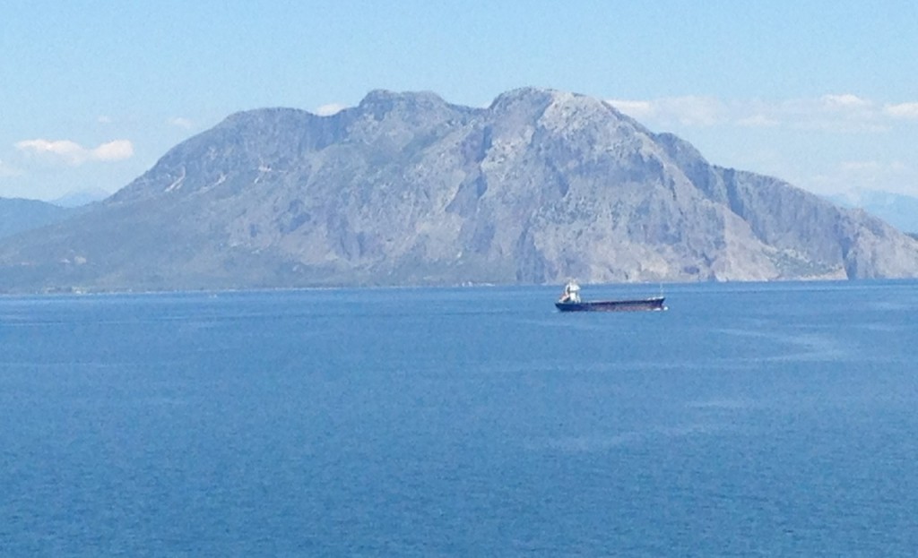 A Greek freighter in the Gulf of Patras.