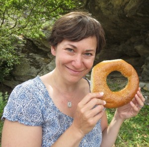 A sesame bread round at a picnic on Naxos, Greece.
