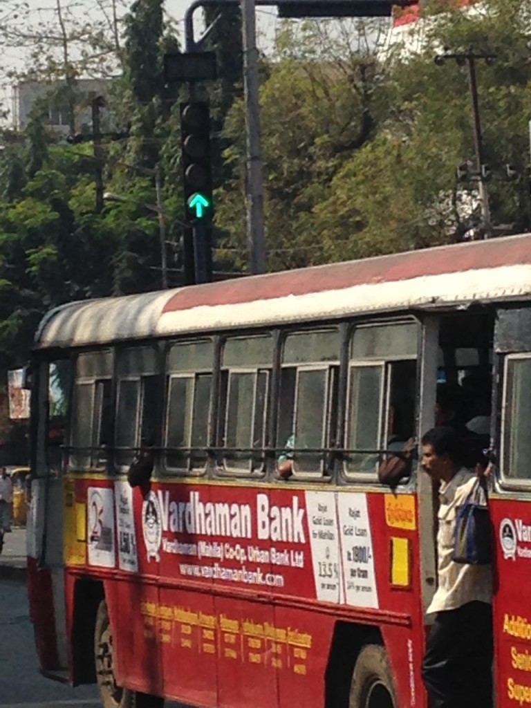 Hyderabad bus, green traffic light.