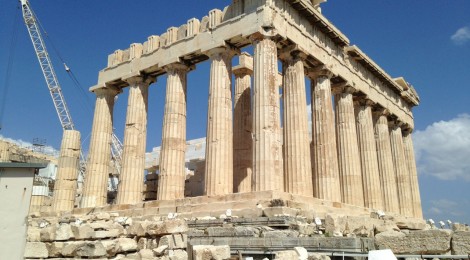 The Southeast side of the Parthenon at the Arcopolis in Athens, Greece.